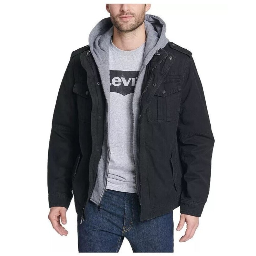 Levi's Jacket Black NWOT Cotton Sherpa Lined Hooded Heavy Trucker Mens Size S